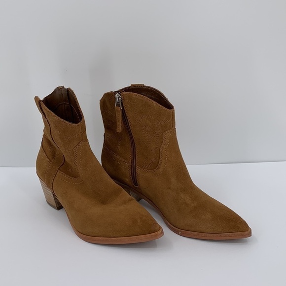 Dolce Vita Solow Western Cowboy boot shoe heel brown suede stitching ankle 8 - Picture 2 of 5